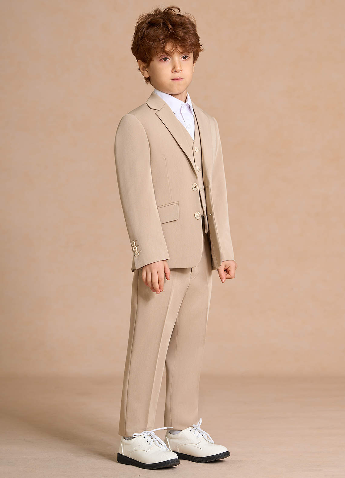 front Oliver Boys Tan 3-Piece Suit