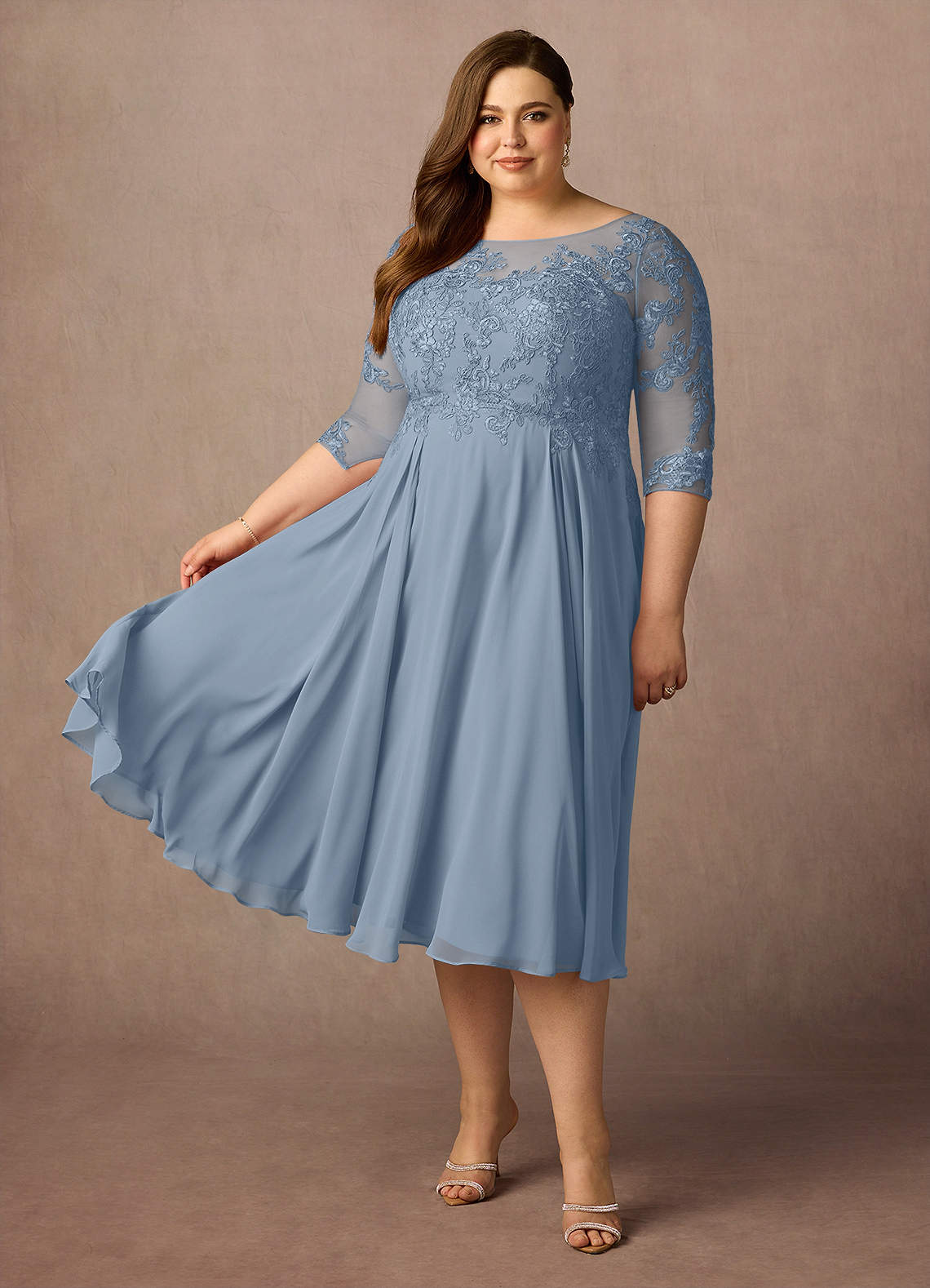 Azazie Marge Mother of the Bride Dresses Dusty Blue A-Line Scoop Lace Chiffon Dress image7