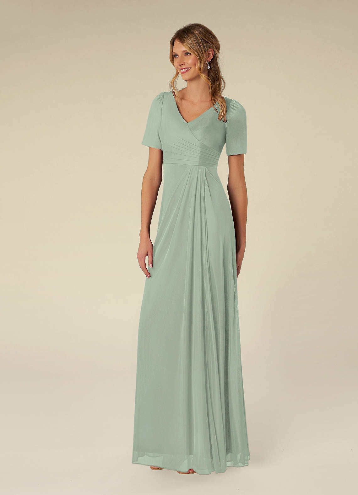 Azazie Bessie Mother of the Bride Dresses A-Line Pleated Mesh Floor-Length Dress image1
