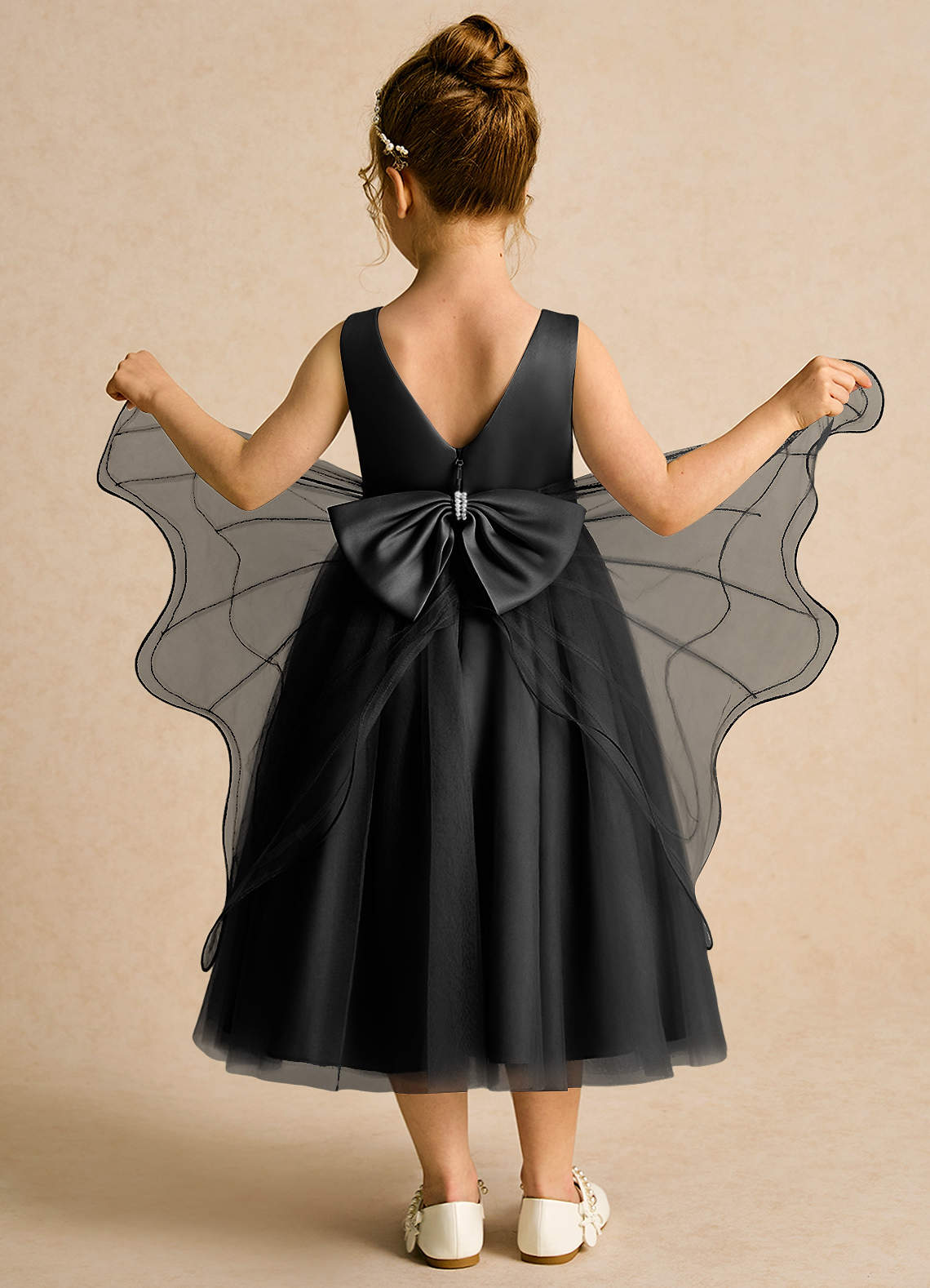 Azazie Pear Black Ball-Gown Bow Tulle Dress Azazie