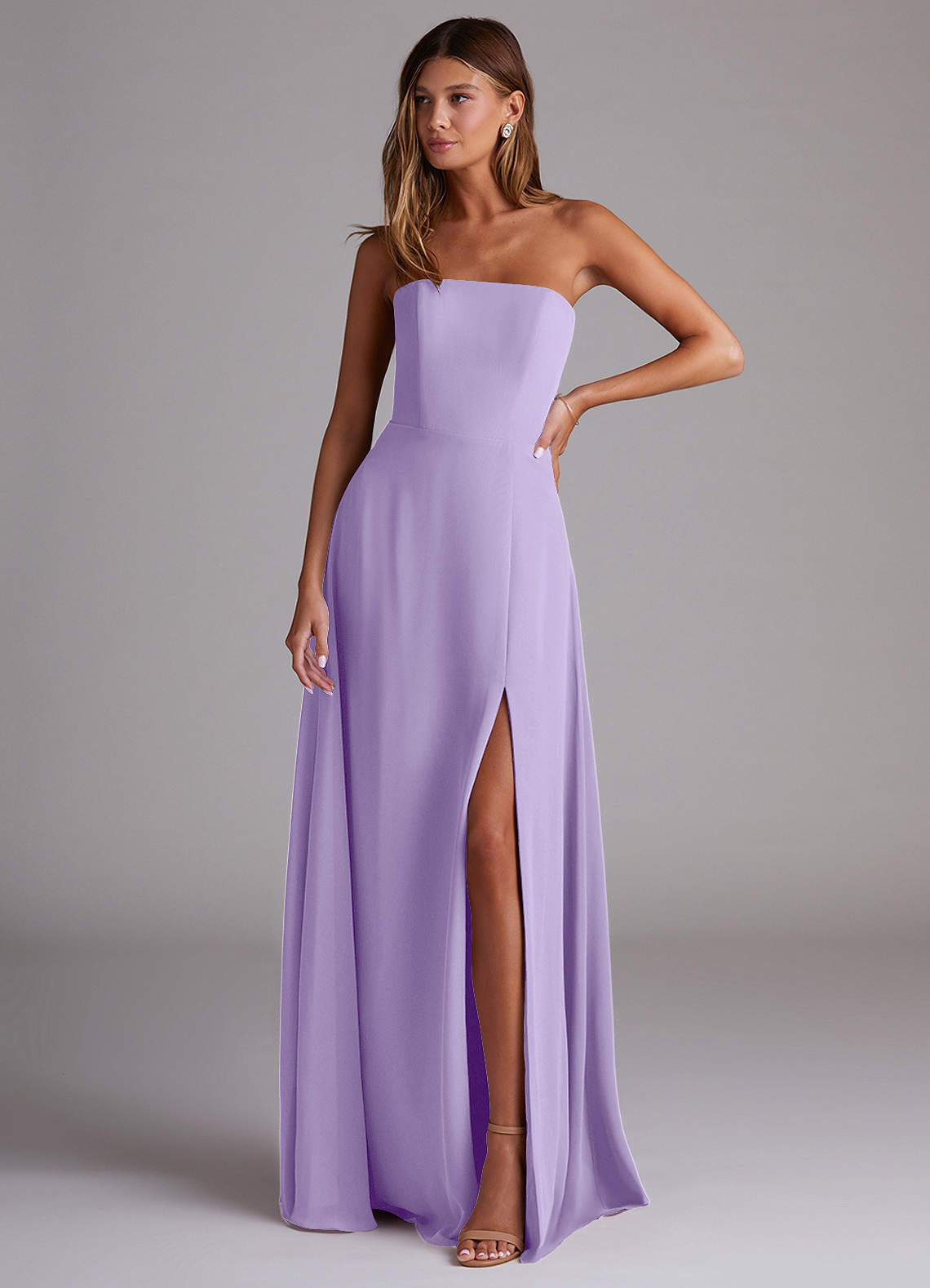 Azazie Wren Bridesmaid Dresses Lilac A-Line Side Slit Chiffon Convertible Dress image1