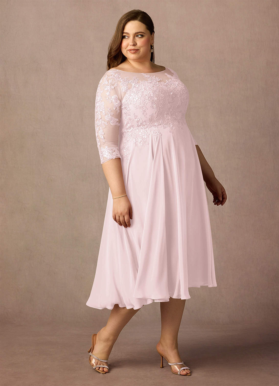 Azazie Marge Mother of the Bride Dresses Blushing Pink A-Line Scoop Lace Chiffon Dress image9