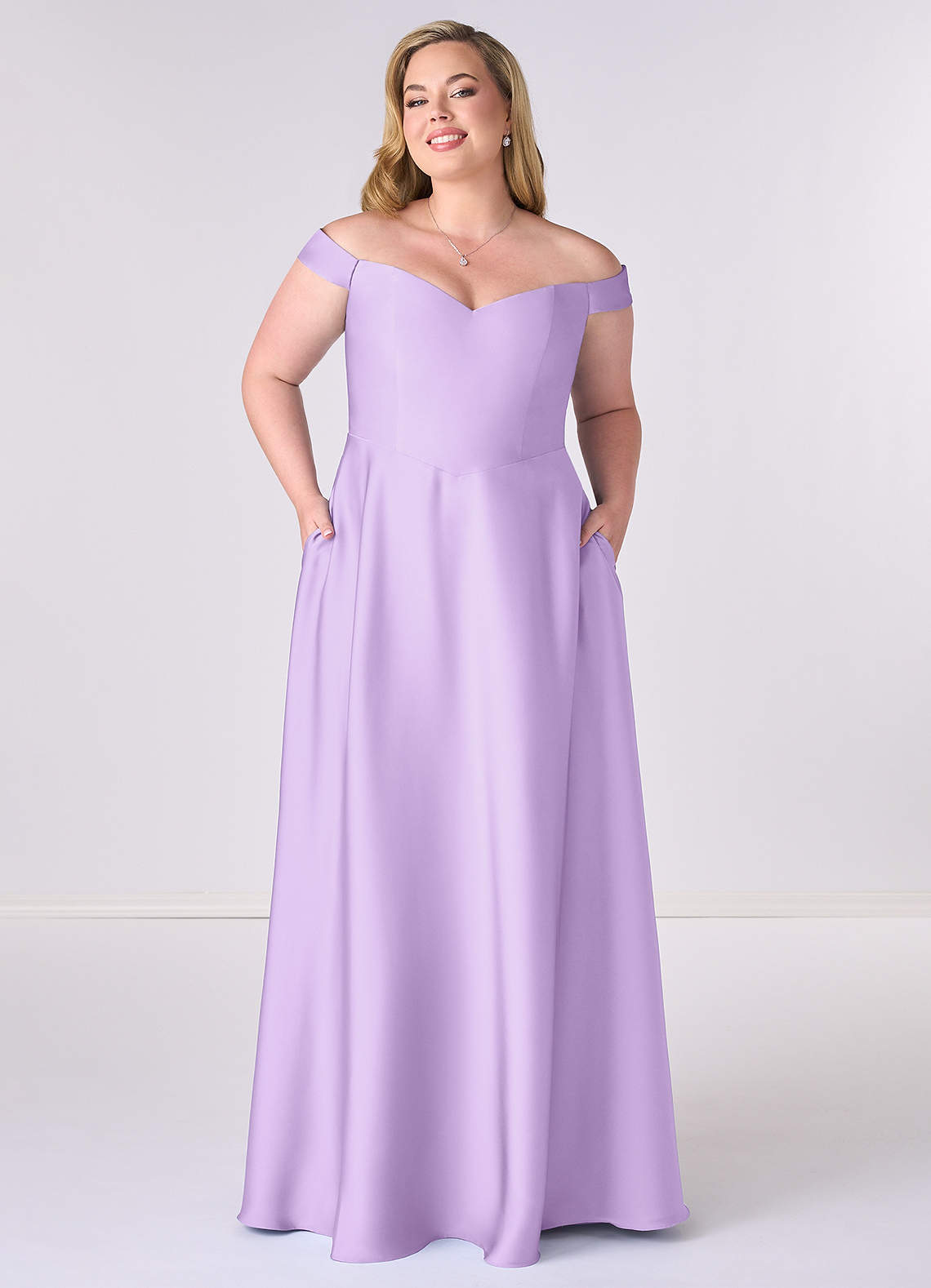 Barbie ♥ Azazie Final Sale Lilac A-Line Off the Shoulder Stretch Satin Convertible Dress image1
