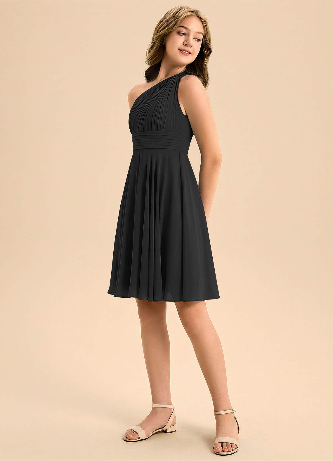 Azazie Charlize Junior Klä av A-Line i Chiffong Plisserad image3