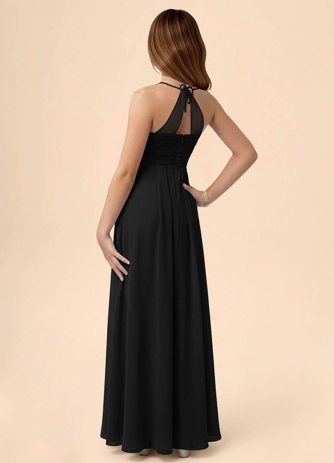 Azazie Ginny Junior Black A-Line Pleated Chiffon Dress image1