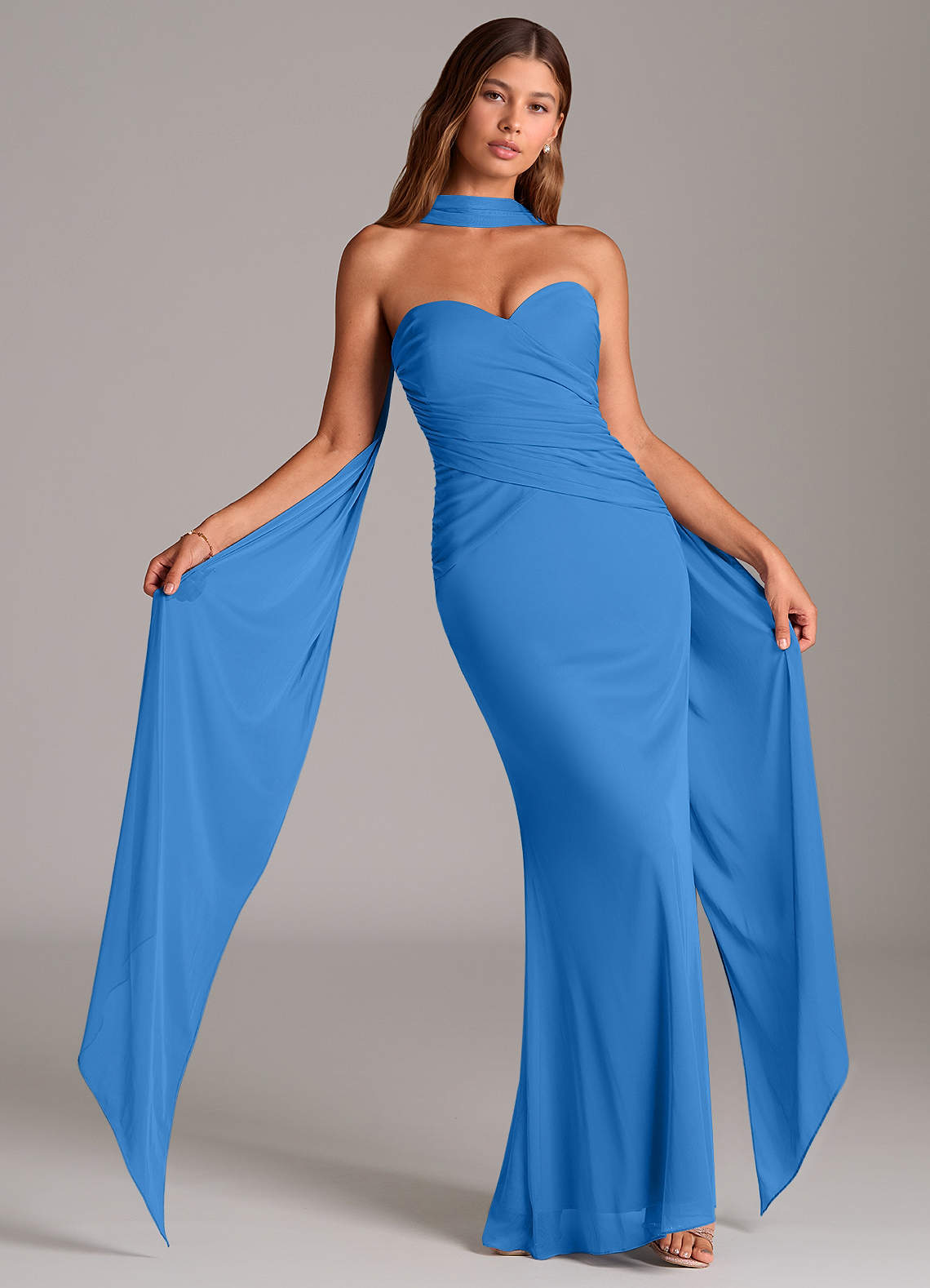Azazie Katelyn Bridesmaid Dresses Blue Jay Sheath Strapless Mesh Convertible Dress image1