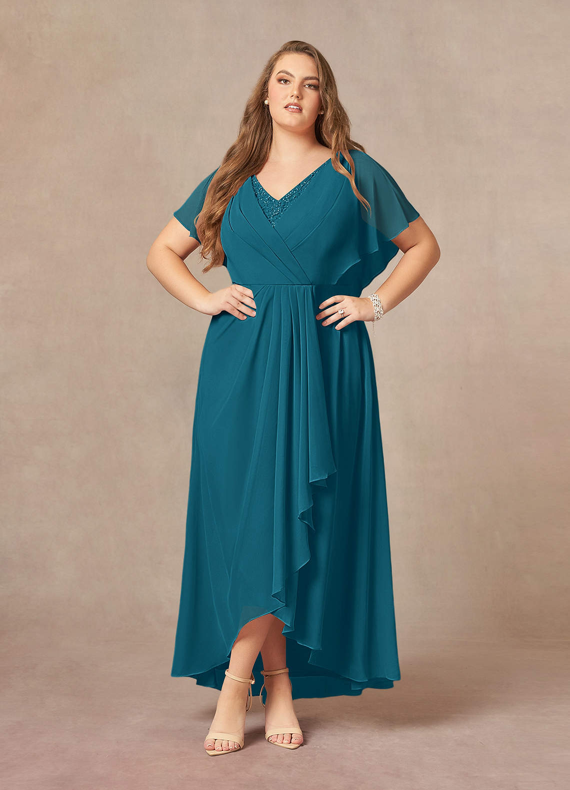 Azazie Eliza Mother of the Bride Dresses Ink Blue A-Line V-Neck Pleated Chiffon Dress image1