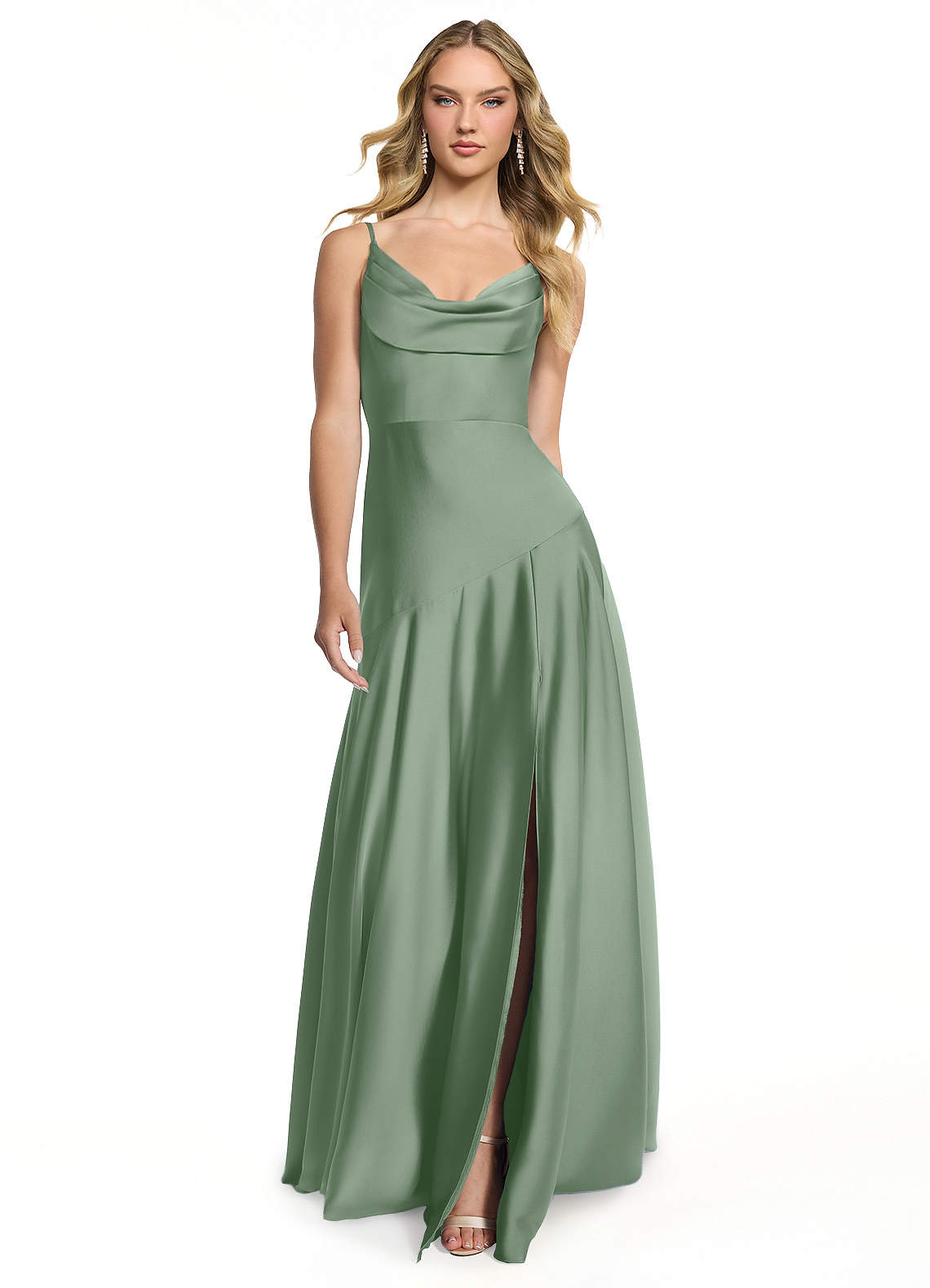 BaZma Gold Satin Modest Dress with Matching Chiffon Shayla