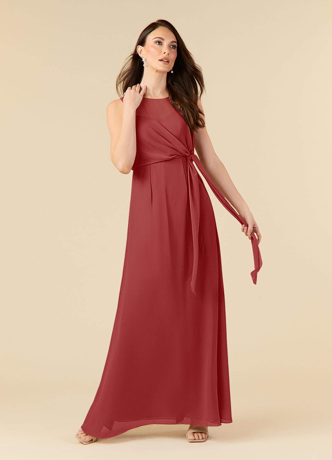Azazie Marchioness Mother of the Bride Dresses Rust A-Line Scoop Pleated Chiffon Dress image1