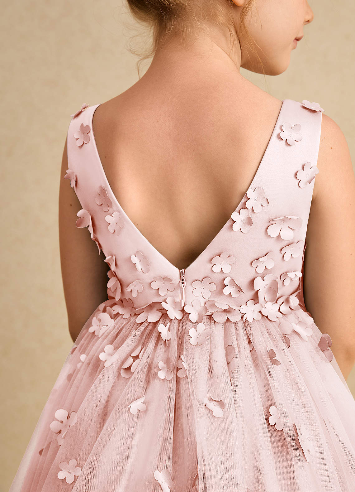 Azazie Lana Blumenmädchenkleider A-Linie ärmellos Matte Satin Kleid Zartrosa image6