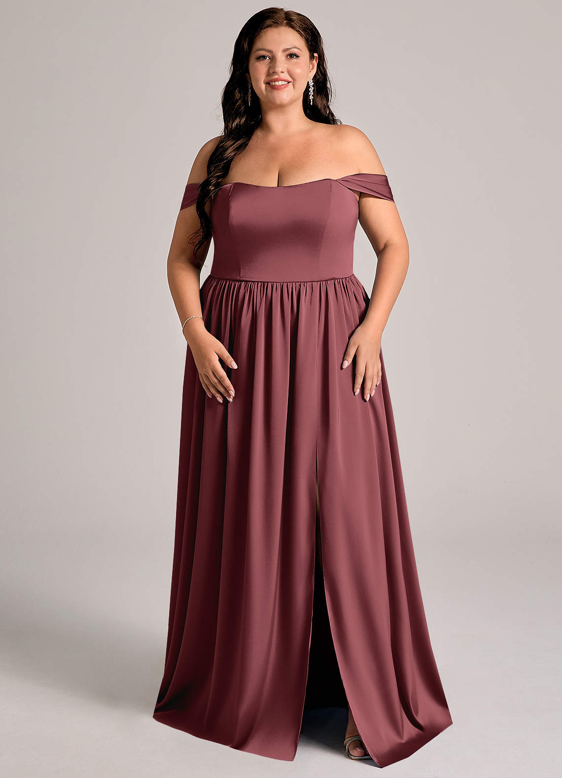 Azazie Calianna Brautjungfernkleider Wandelbar A-Linie Schulterfrei Stretch-Satin Kleid Merlot image1