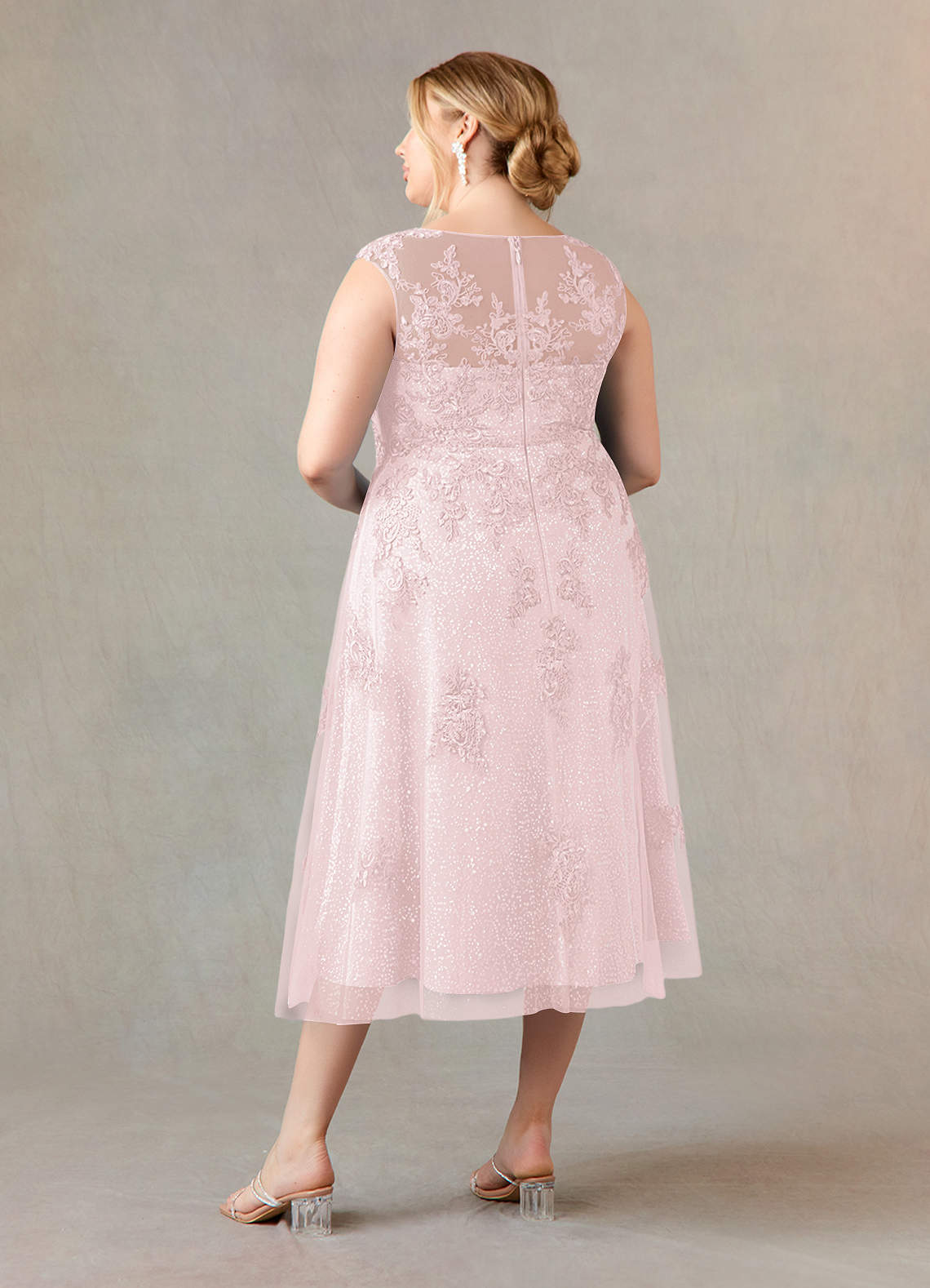 Azazie Flynn At-home Try On Dresses Burgundy A-Line Boatneck Lace Tulle Dress image8