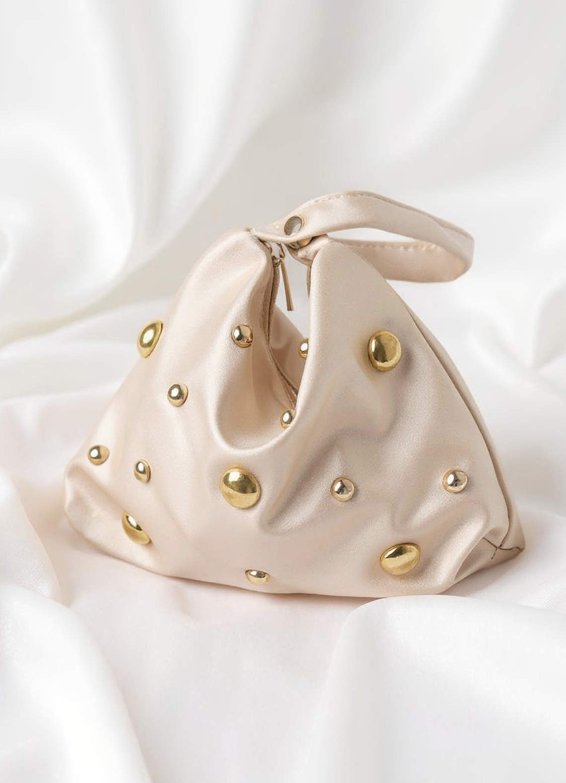 front Studded Satin Adjustable Shoulder Bag