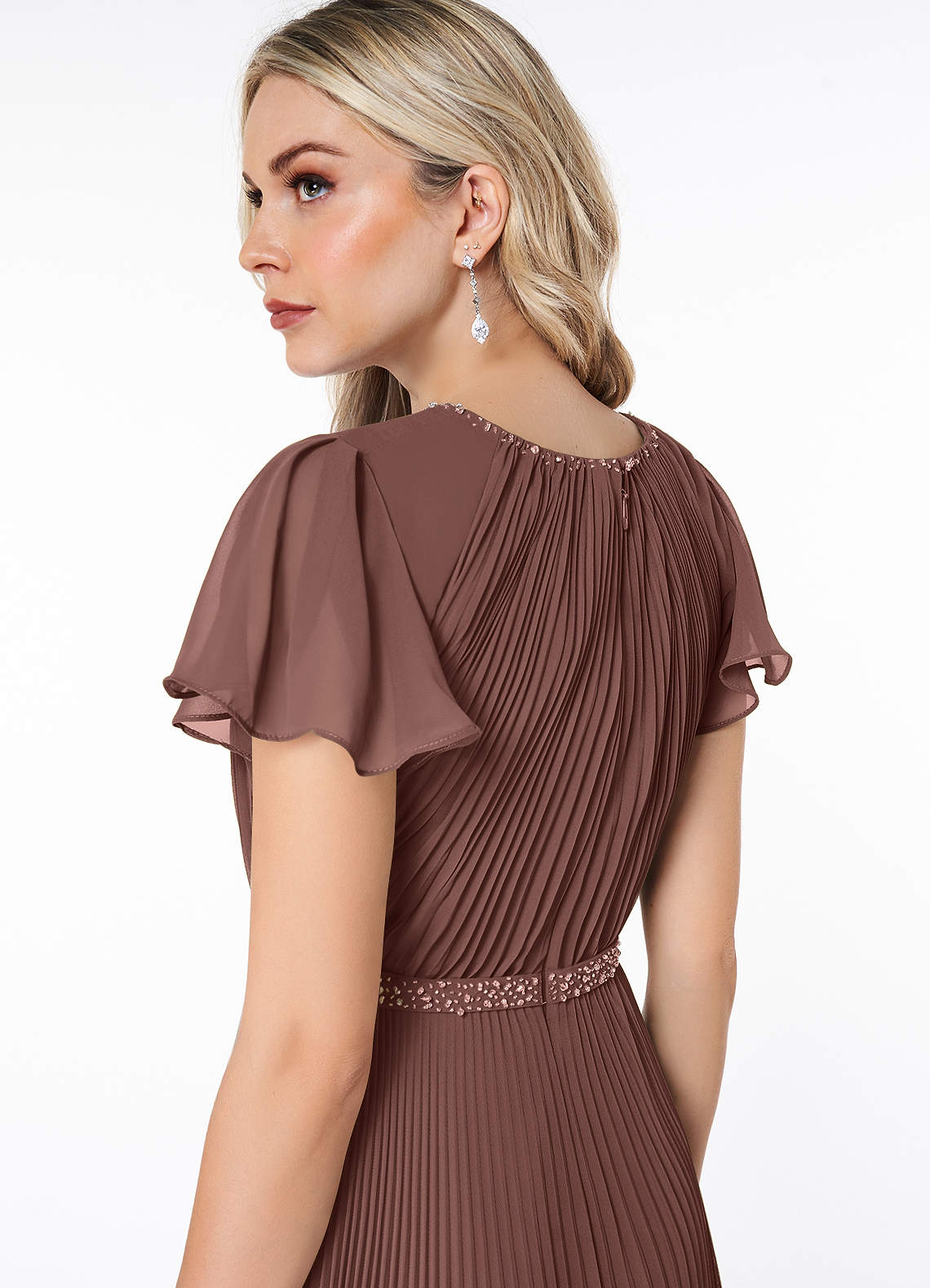 Azazie Kara Modest Bridesmaid Dresses A-Line Pleated Chiffon Floor-Length Dress image5