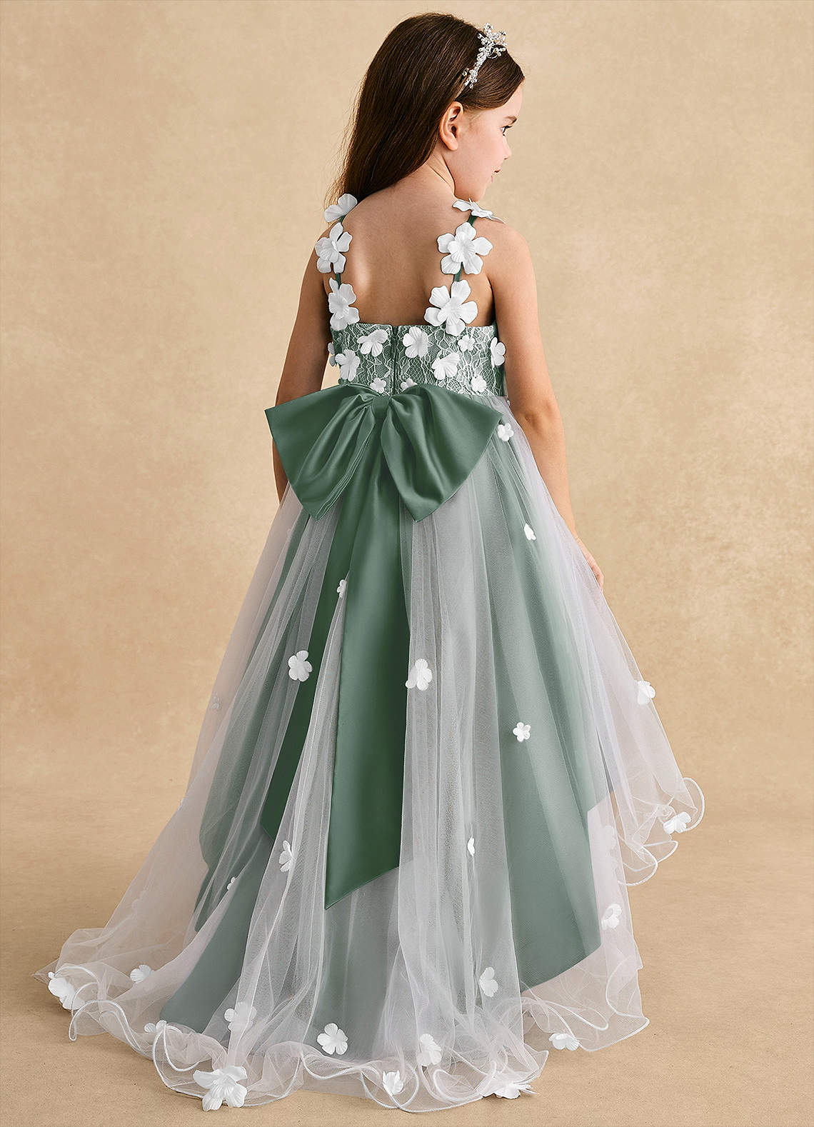 Azazie Celia Flower Girl Dresses Eucalyptus A-Line Lace Tulle Dress image1