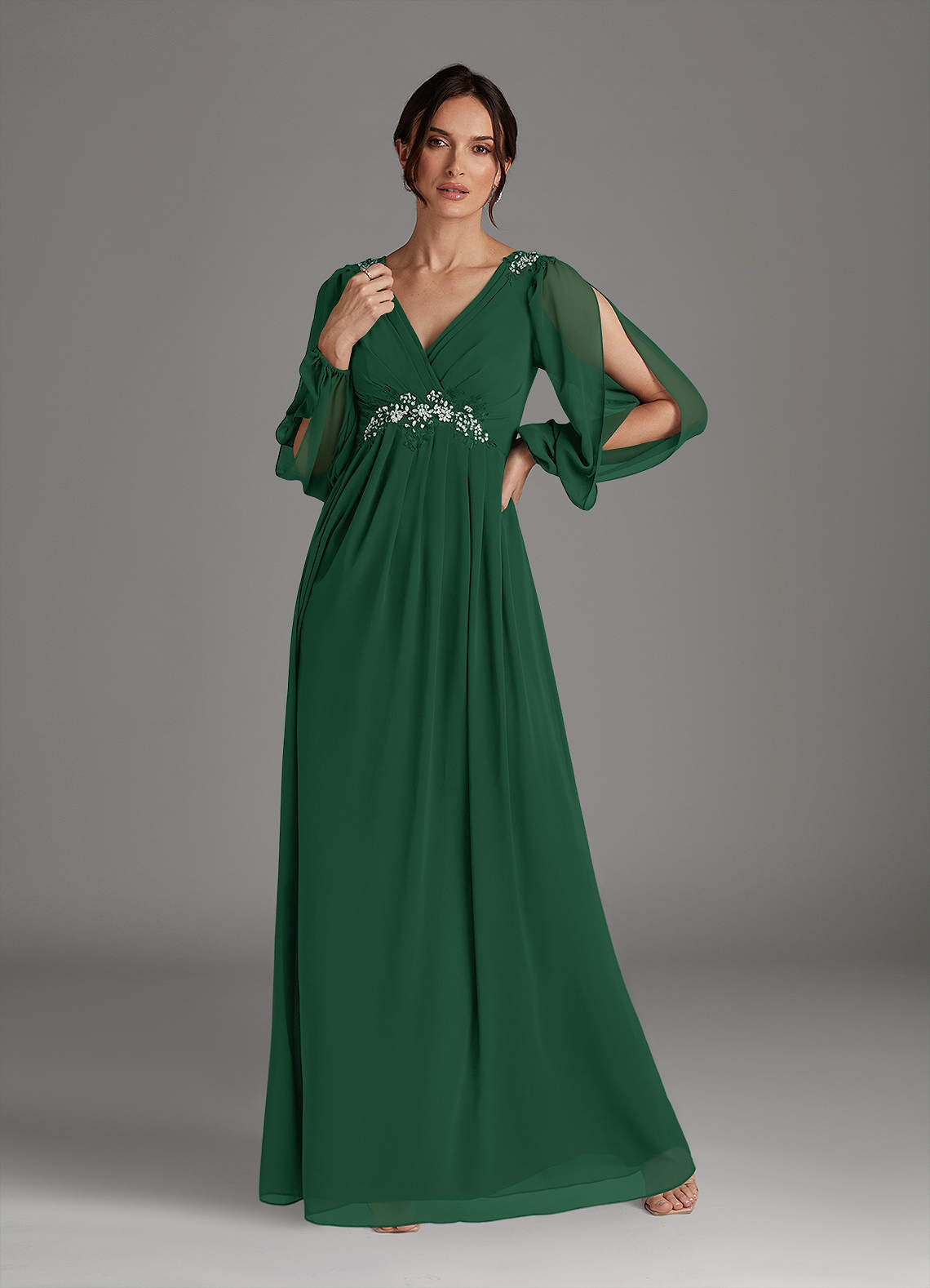 Azazie Gypsy Mother of the Bride Dresses Dark Green A-Line V-Neck Sequins Chiffon Dress image1