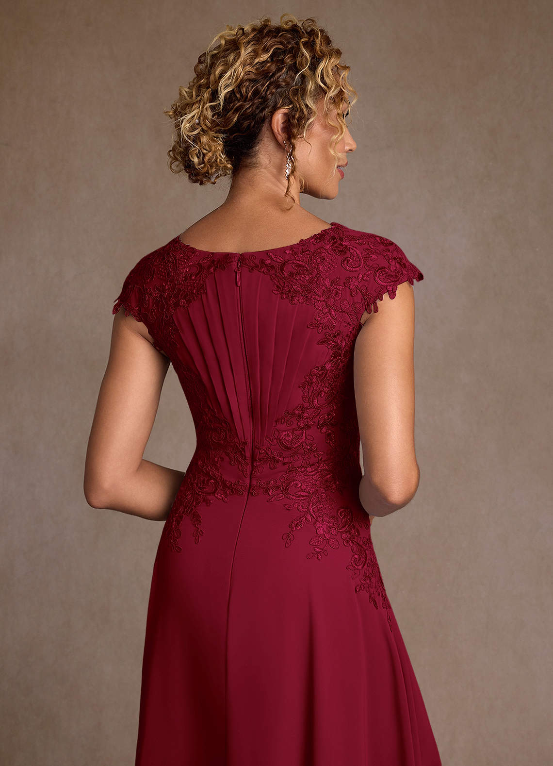 Azazie Christi Mother of the Bride Dresses Burgundy A-Line Lace Chiffon Dress image5