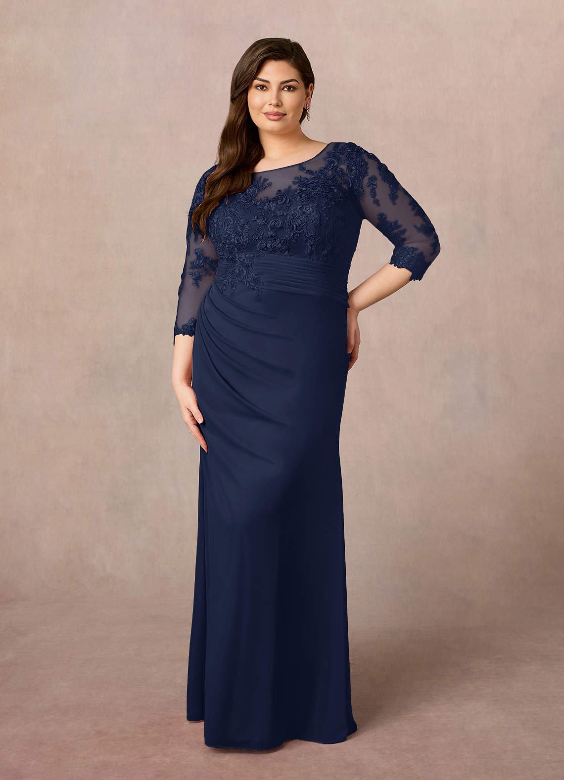 Azazie Fatemah Mother of the Bride Dresses Dark Navy Mermaid Scoop Lace Lace Dress image6