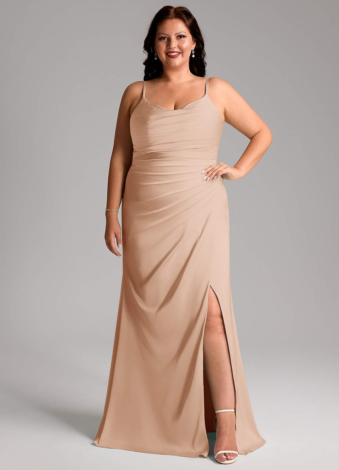 Azazie Deandra Bridesmaid Dresses English Rose Mermaid Pleated Stretch Satin Dress image1