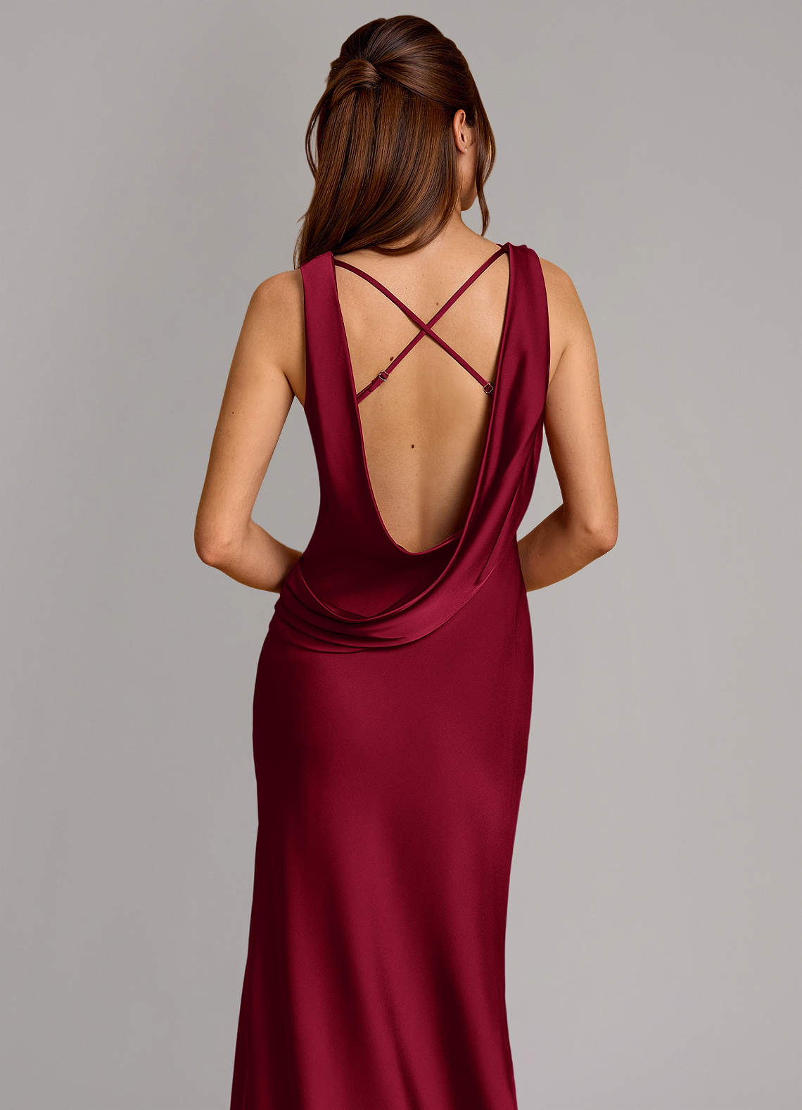 Azazie Cheryl Vestidos de damas de honor Vestido de Borgoña de Satén Elástico de Corte Sirena image1