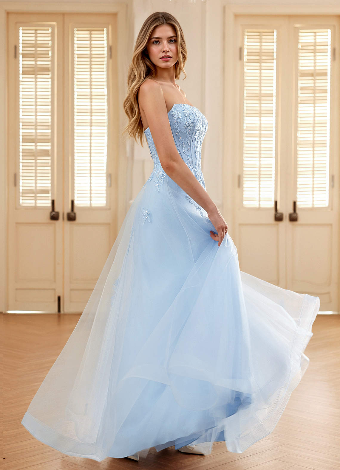 Pipery Sky Blue Corset Glitter-Tulle Ruffles Prom Dress Prom and Homecoming  Dresses | Azazie UK