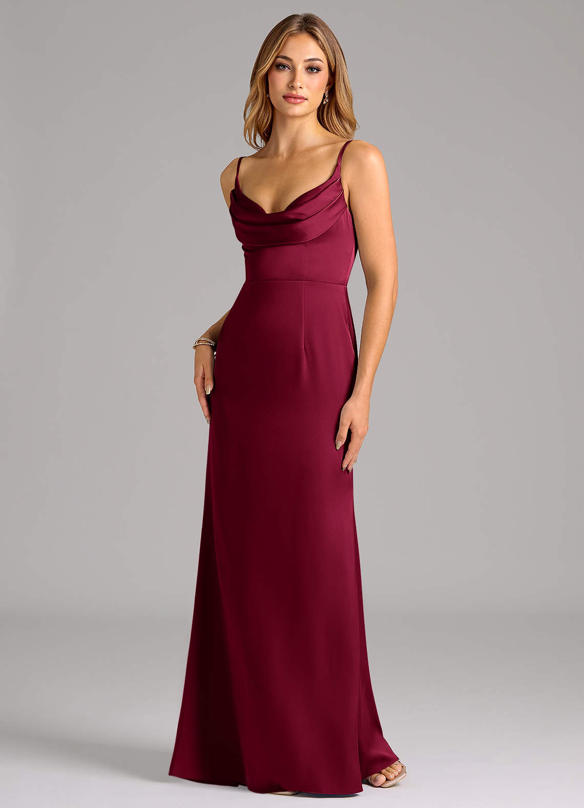 Azazie Aimee Bridesmaid Dresses Burgundy A-Line Sweetheart Neckline Stretch Satin Dress image1