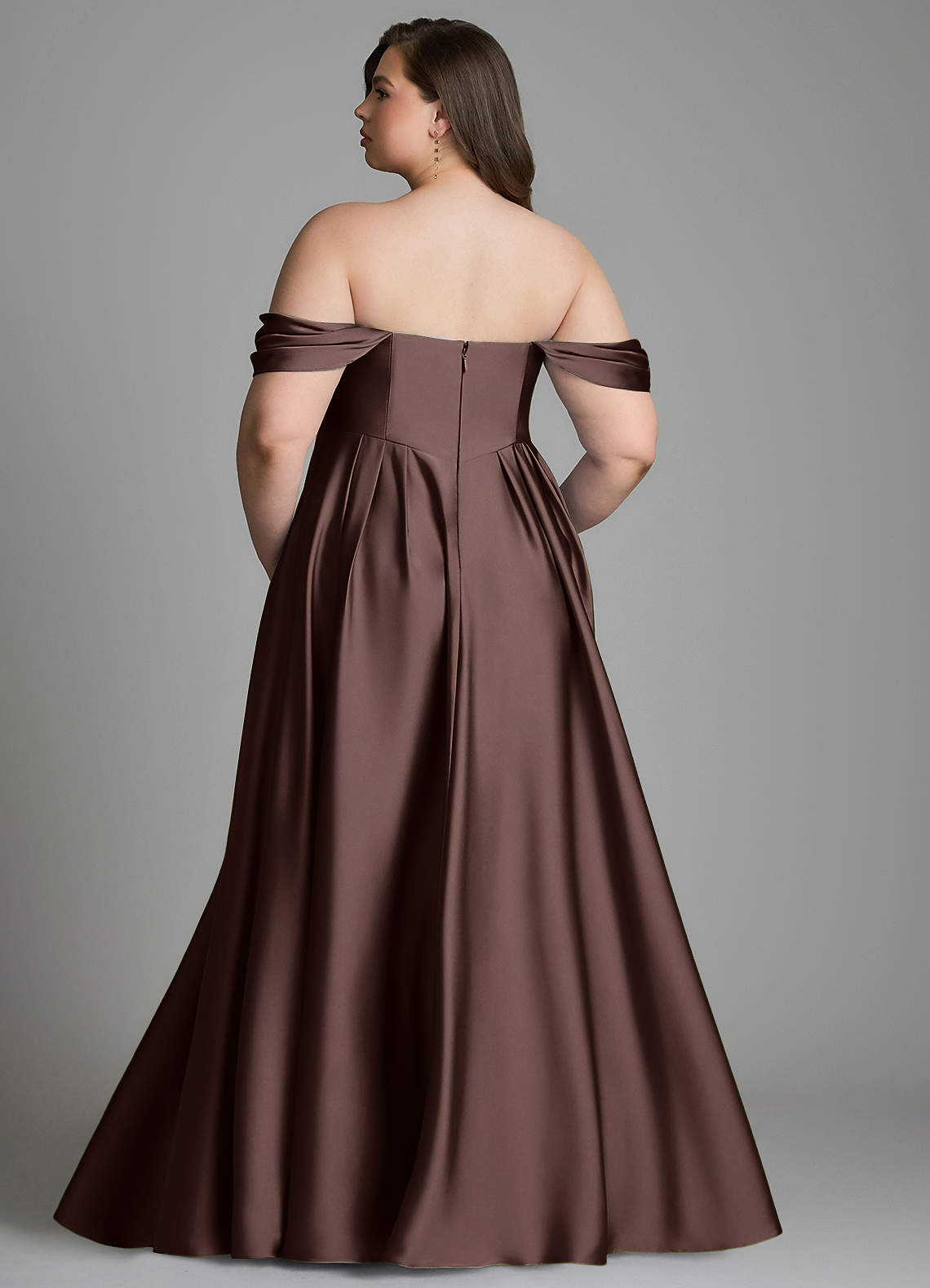 Azazie Loisa Bridesmaid Dresses Ganache A-Line Off the Shoulder Stretch Satin Dress image8