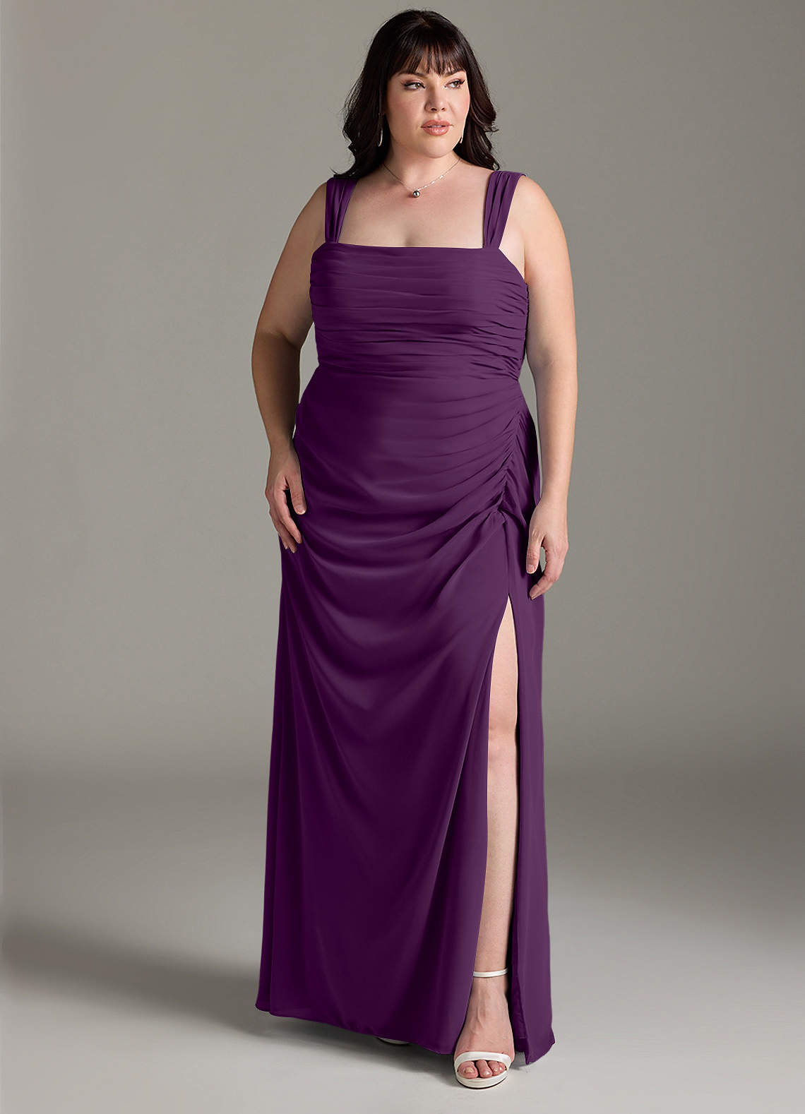 Azazie Jesaphine Jurken voor bruidsmeisjes Jurk van Chiffon met Kolom Boog Druif image1