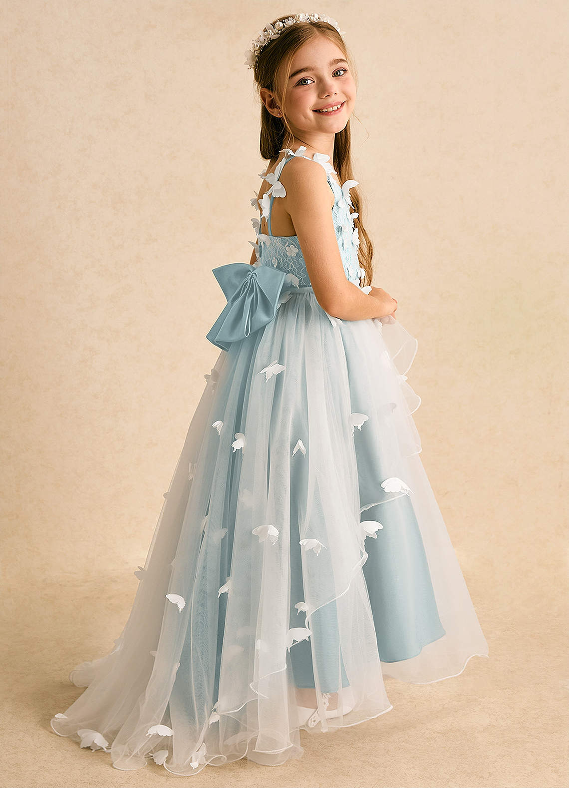Azazie Darlina Blumenmädchenkleider Ballkleid Spitze Tüll Kleid Elfenbein Nebel image1