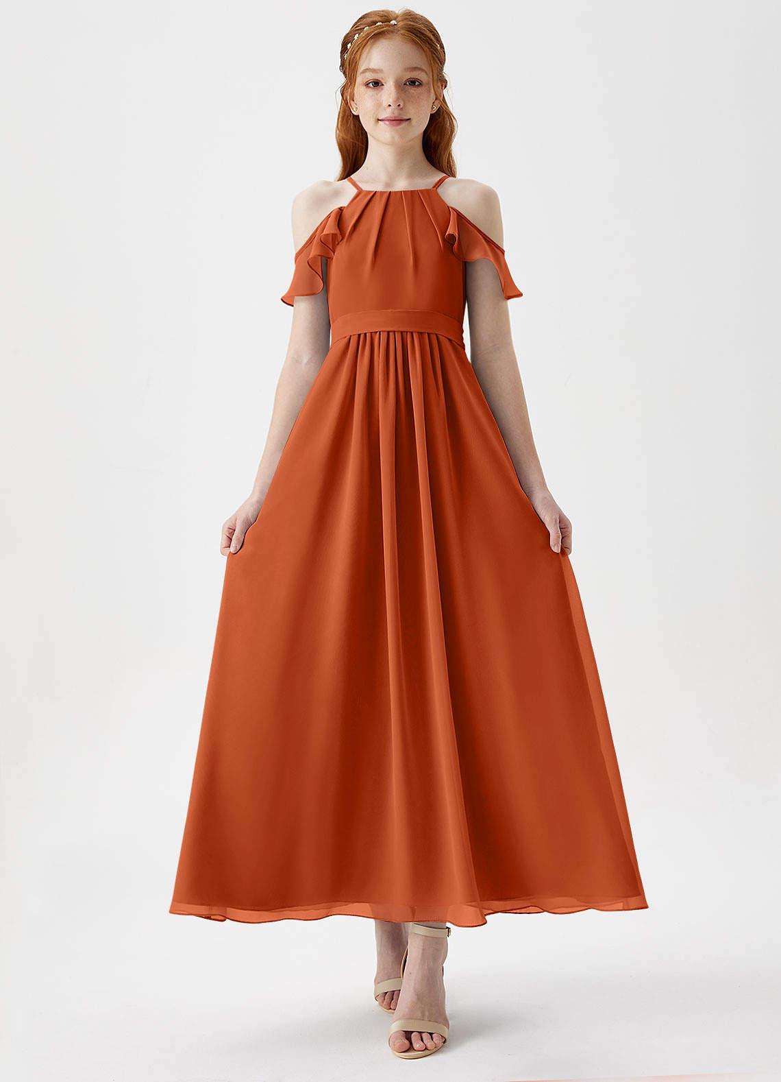 burnt orange junior bridesmaid dresses Flower Girl Dress Sleeveless Burnt Orange Mermaid Style Junior Bridesmaid Dress 11/12 / Dress/Plain Sash