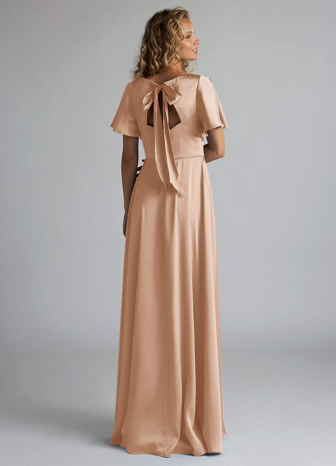 Azazie Kimber Bridesmaid Dresses English Rose A-Line Ruched Stretch Satin Dress image1