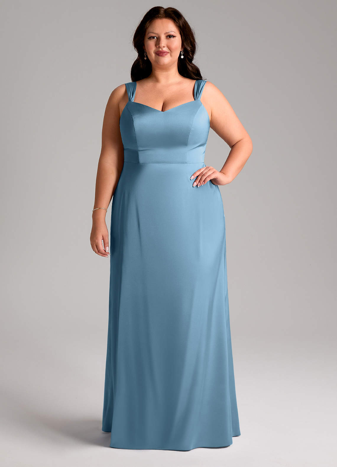 Azazie Denice Bridesmaid Dresses Steel Blue Sheath Pleated Stretch Satin Dress image7