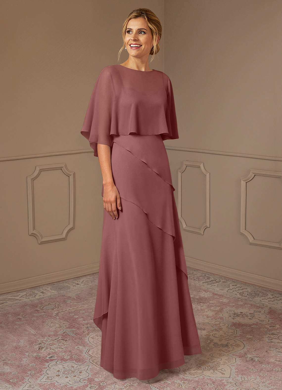 Azazie Bowie vestidos de madre de la novia Vestido de Rosa Del Desierto de Gasa de Corte En A image1
