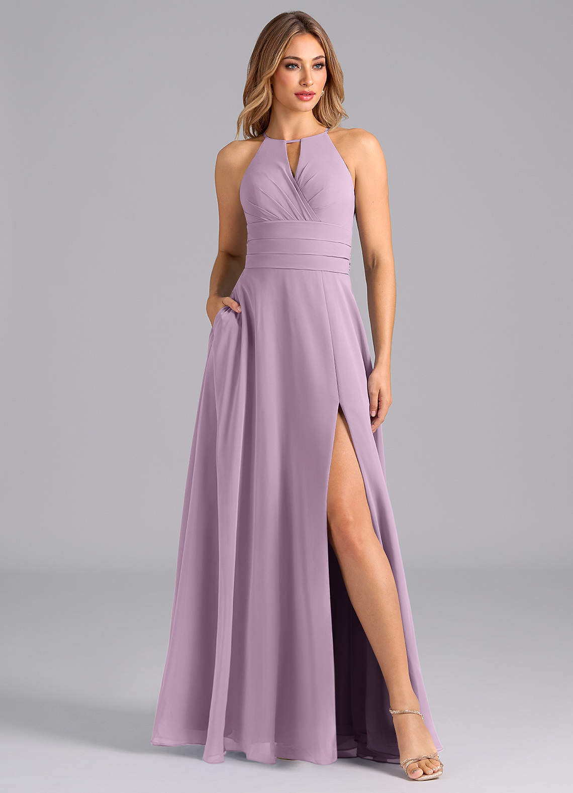 Azazie Denver Bridesmaid Dresses Wisteria A-Line Pleated Chiffon Dress image1