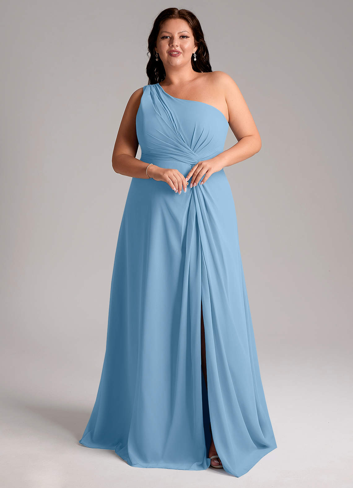 Azazie Brooke Bridesmaid Dresses Steel Blue A-Line One Shoulder Chiffon Dress image10