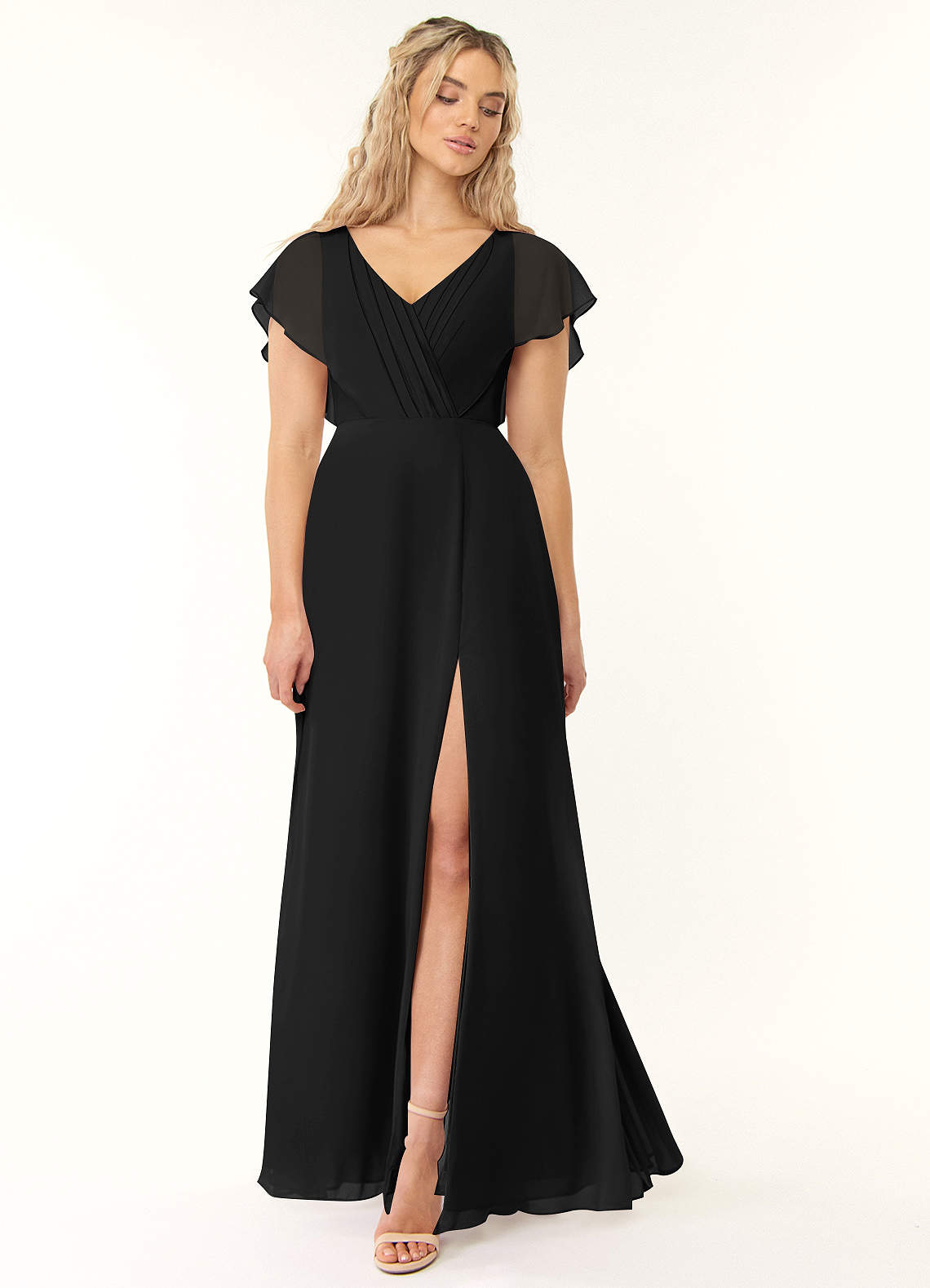 Azazie Rylee Bridesmaid Dresses Black A-Line Pleated Chiffon Dress image1