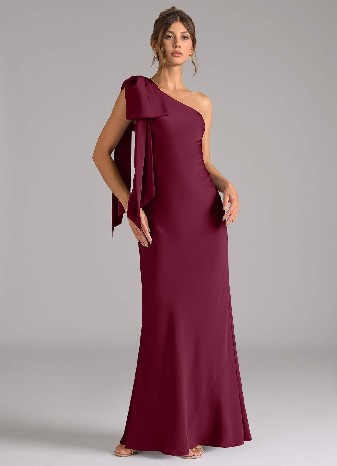 Azazie Capri Bridesmaid Dresses Mulberry Mermaid One Shoulder Stretch Satin Dress image1