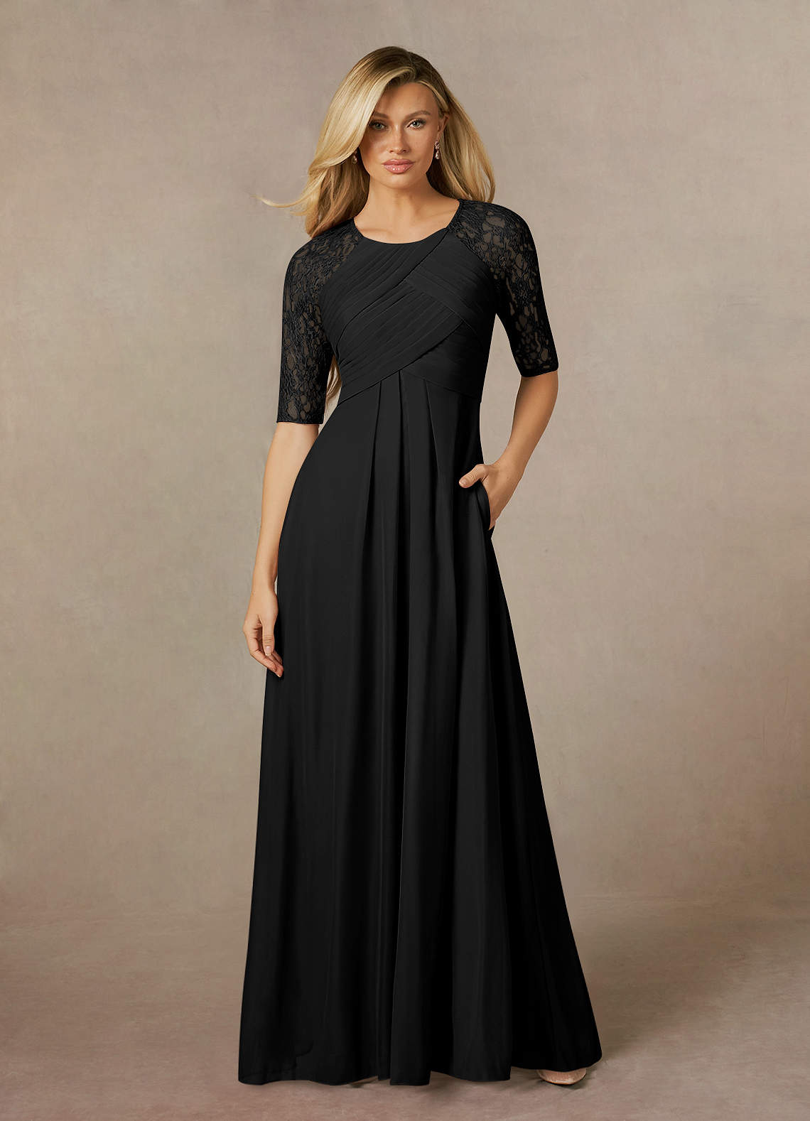 Azazie Raelyn Mother of the Bride Dresses Black A-Line Lace Mesh Dress image1