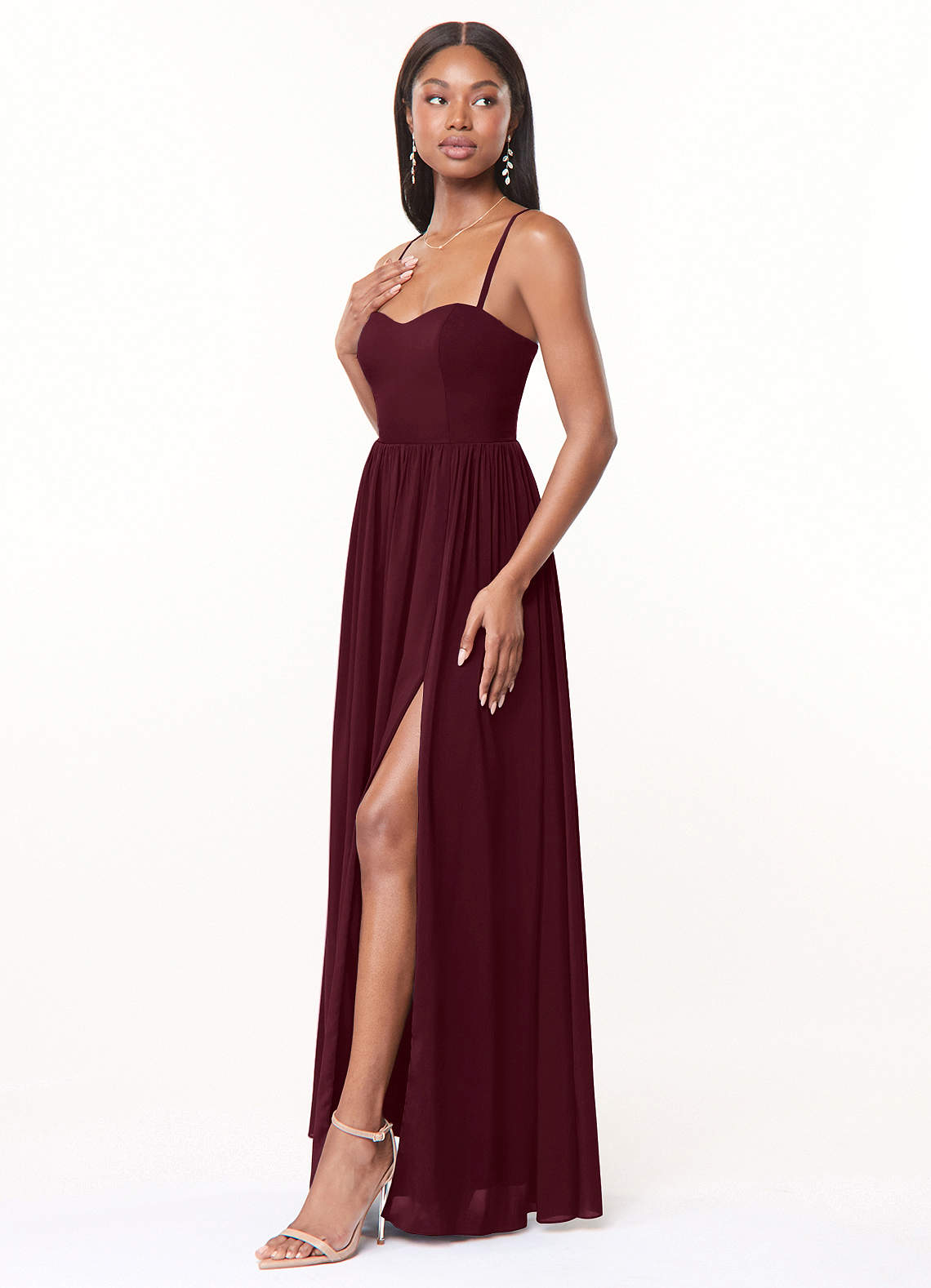 Azazie Marilyssa Abiti da Damigella Abito A-Line in Chiffon Elasticizzato Corsetto Cabernet image1