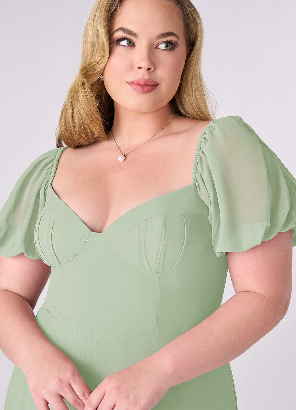 Barbie ♥ Azazie Bridesmaid Dresses Chiffon A-line Dress with Puff Sleeves image9