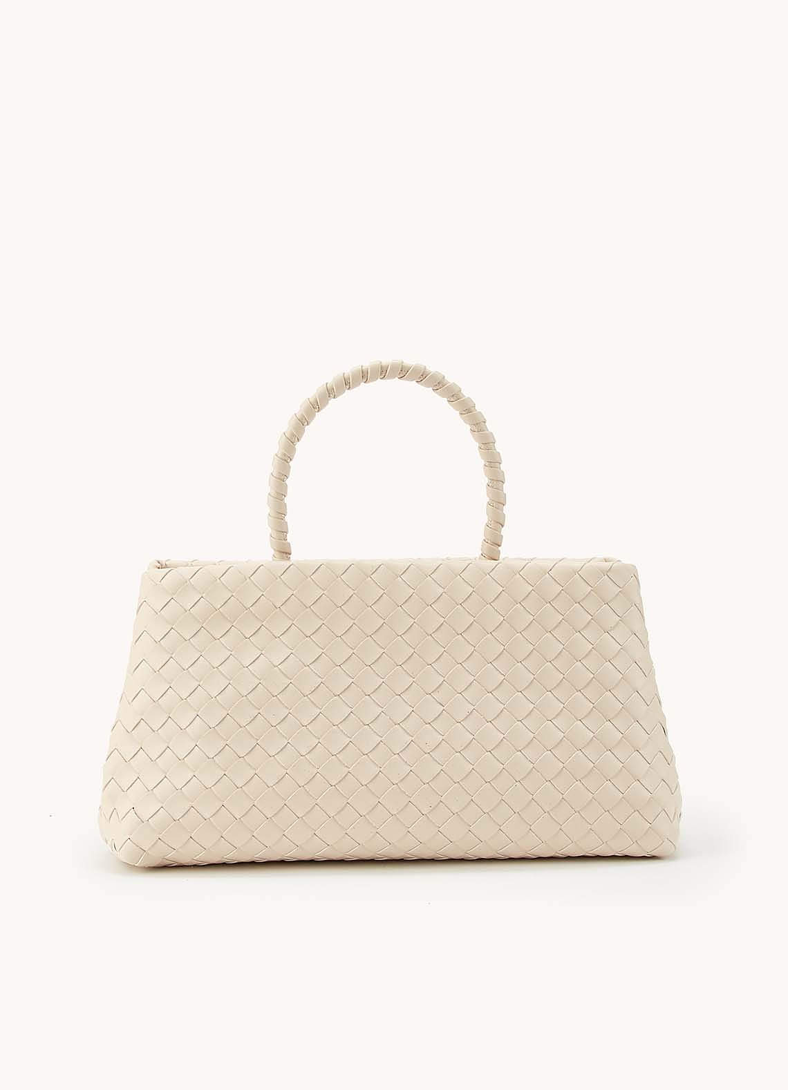 front Faux Leather Woven Structured Handbag