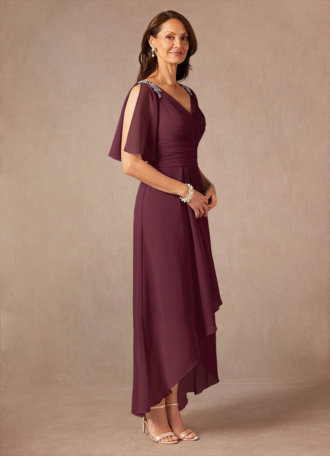 Azazie Pascual Mother of the Bride Dresses Cabernet A-Line Pleated Chiffon Dress image5