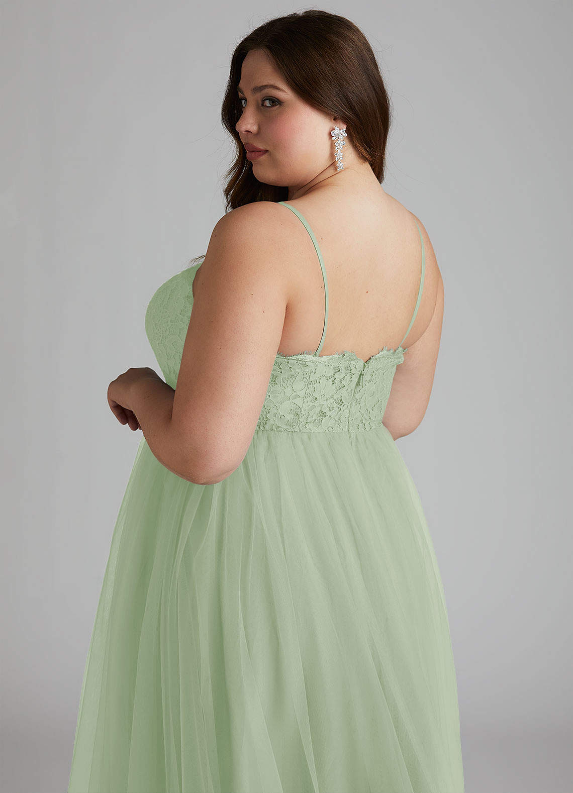 Azazie Roni Essayer des robes à la maison Robe Trapèze Convertible en Tulle Encolure en Forme de Cœur Rose Poussiéreuse image7