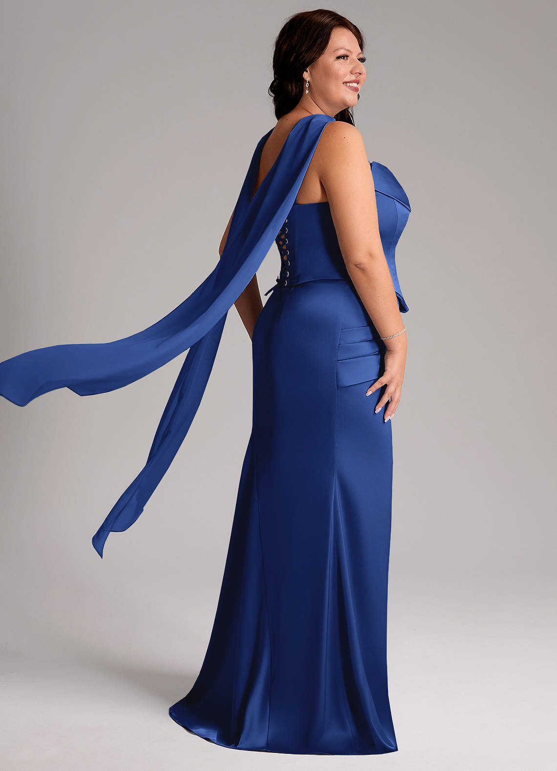 Azazie Sorrel Vestidos de madrinha de casamento Vestido Royal Blue de Cetim elástico de sereia com Sem alças image8