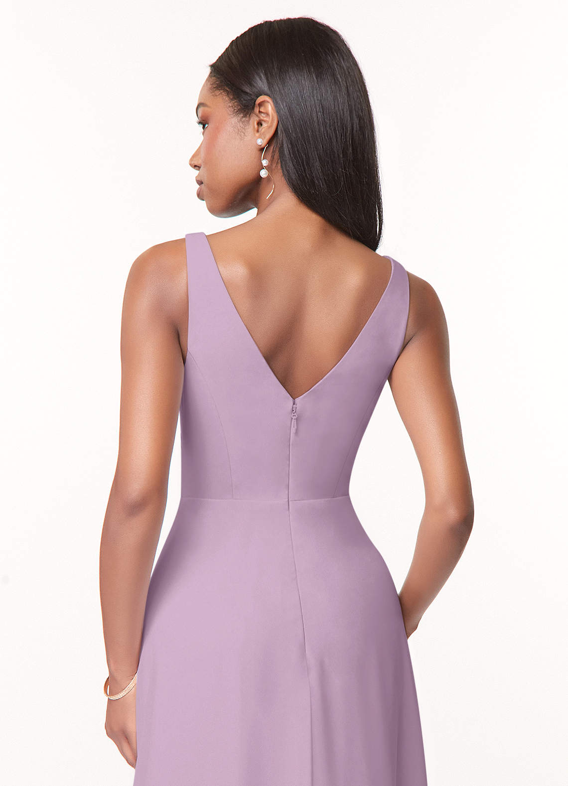 Azazie Nala Robes de demoiselle d'honneur Robe Trapèze en Mousseline de soie Plissée Glycine image4