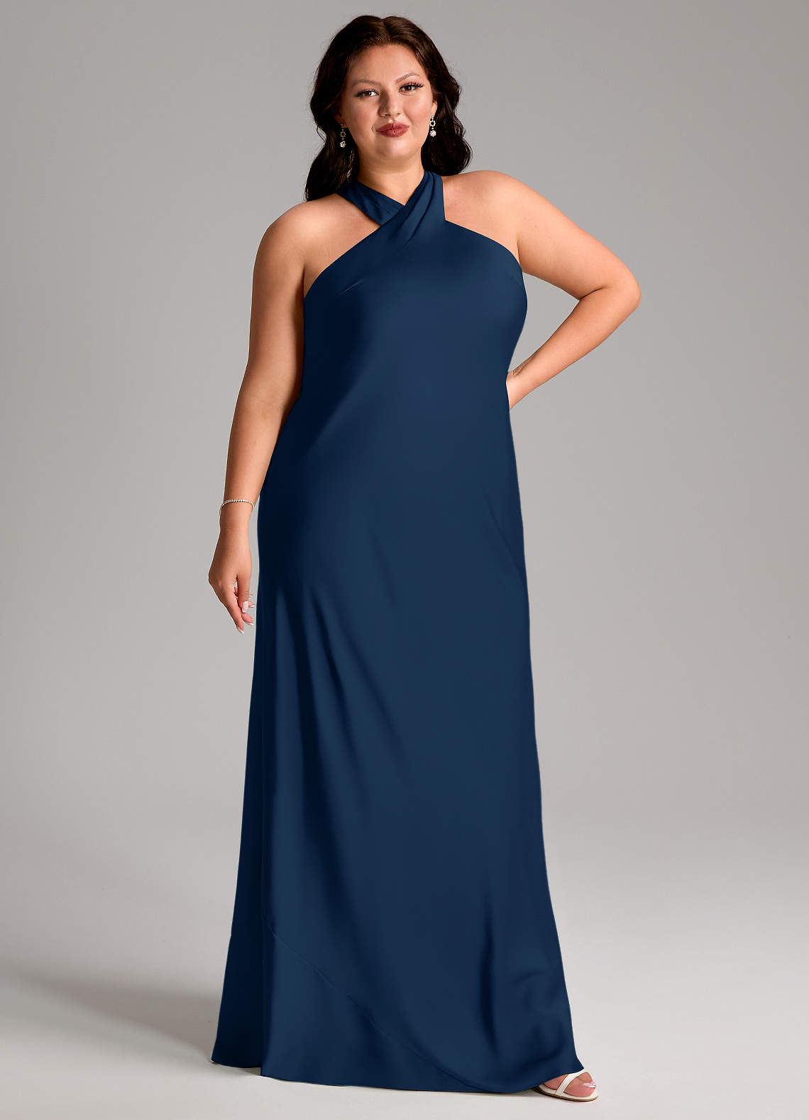 Azazie Doretta Bridesmaid Dresses Dark Navy Mermaid Pleated Stretch Satin Dress image8