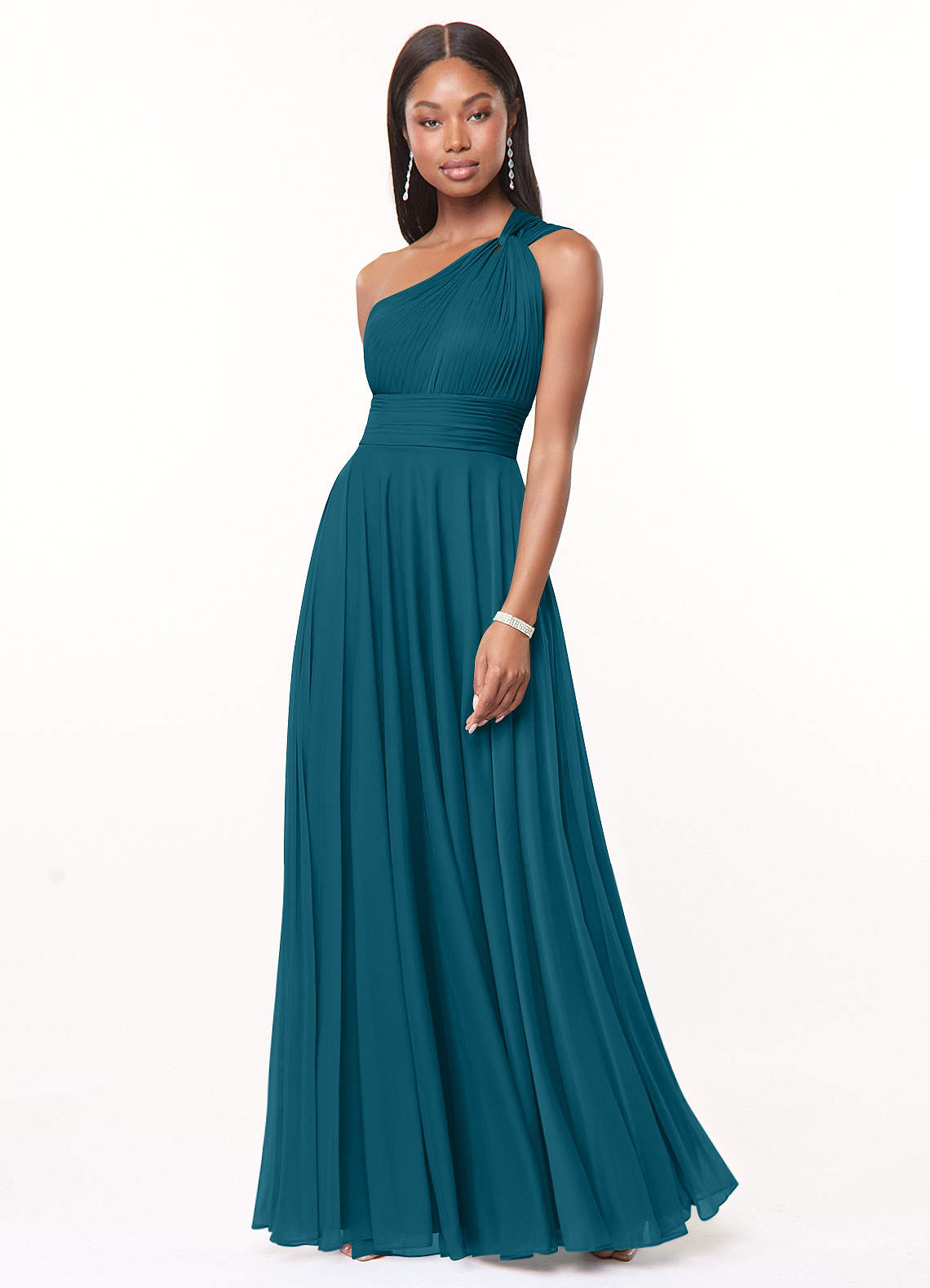 Azazie Charlize Robes de demoiselle d'honneur Robe Trapèze en Maille Ue épaule Bleu Encre image1