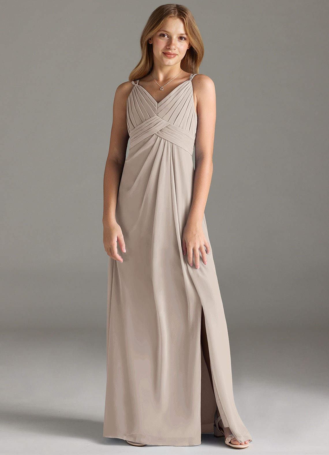 Azazie Maren Allure Junior Frost A-Line Lace Chiffon Dress image1