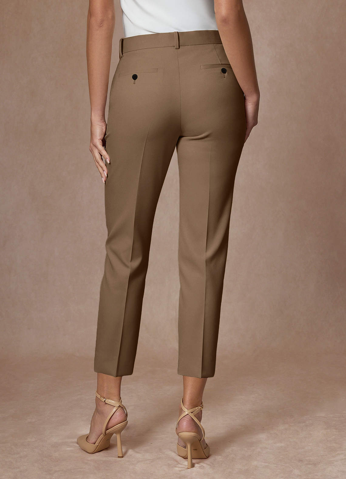 front Victoria Truffle Refined Weave Cropped Dress Pants