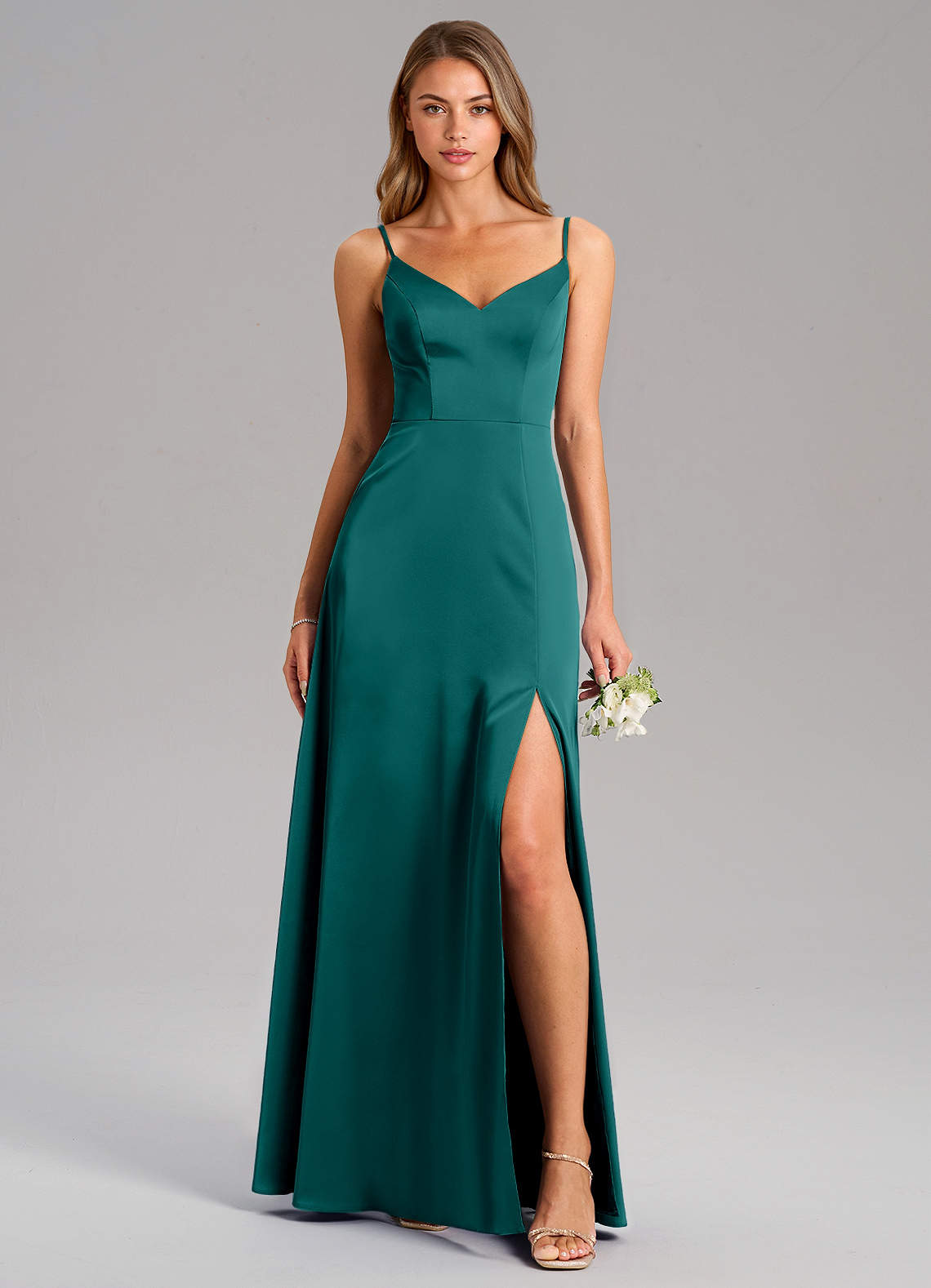 Azazie Talina Brautjungfernkleider A-Linie Stretch-Satin Kleid Pfau image1